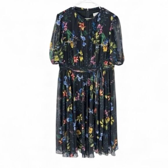 Ieena Mac Duggal 55625 Black Multi Floral Print Chiffon Dress 8 NWT Cottagecore - Picture 4 of 6